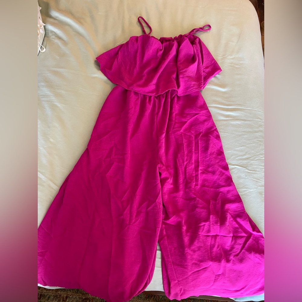 Fuschia/purple midi length romper with spaghetti straps